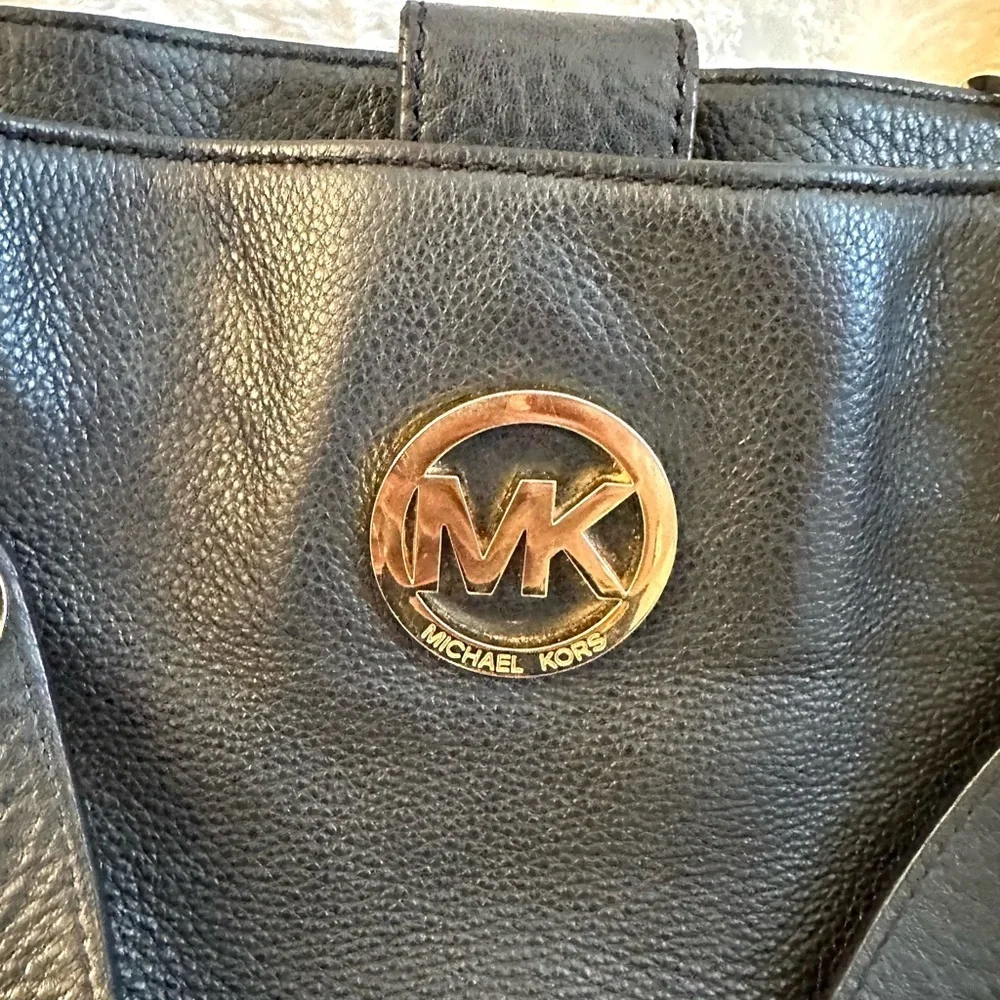 Michael Kors Black Shoulder Bag with Gold Accents